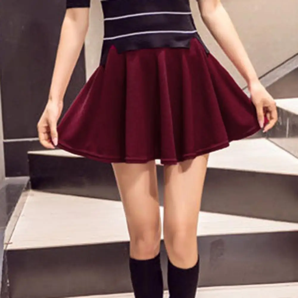 

High-waisted Mini Skort Pleated Skort Flared High Waist Skater Skirt with Pleats Stretchy Party Wear for Women Solid Color