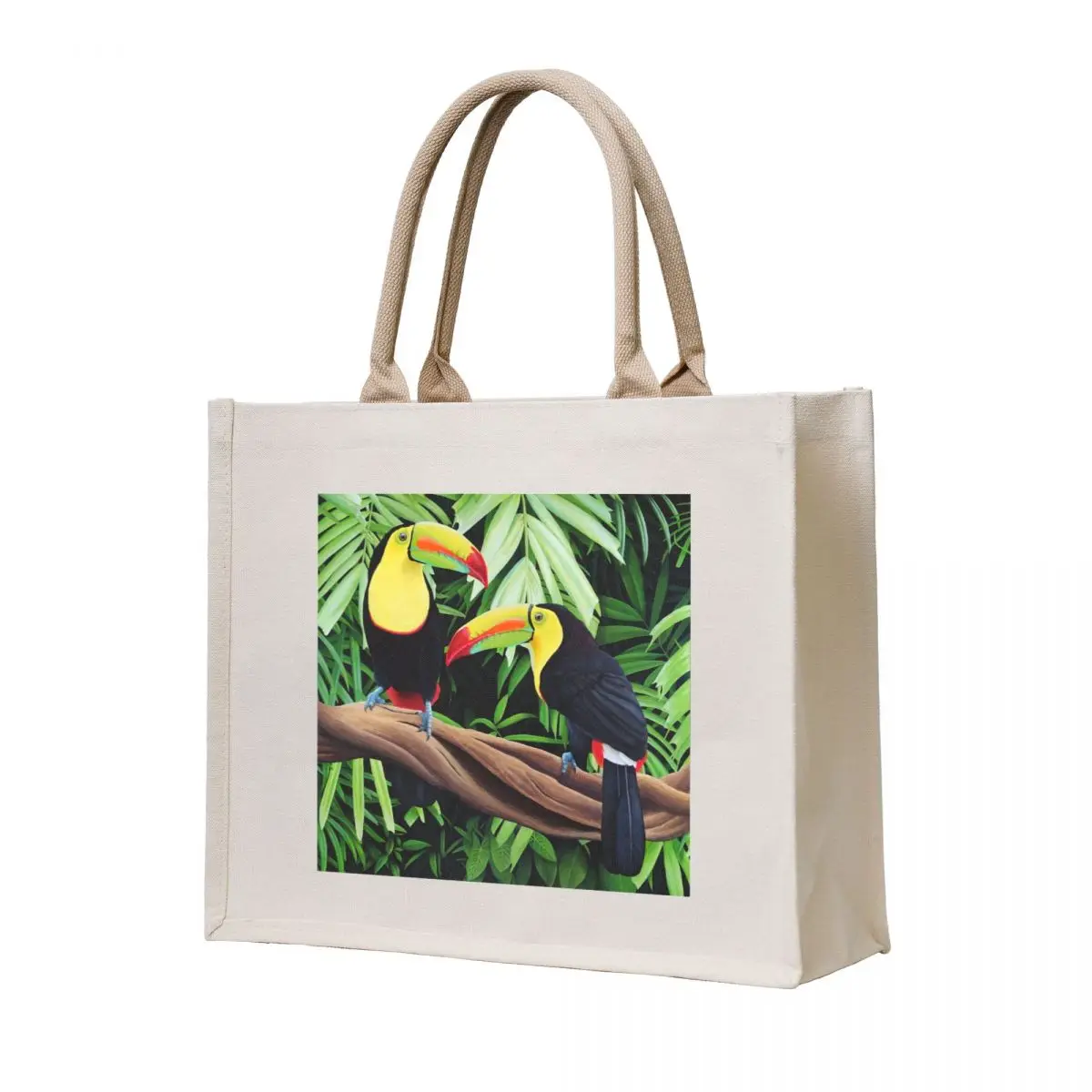 

Two Toucans in the Jungle on a Branch - Tropical and Colorful Illustration Tote Bag hand bag ladies bags for women Beach bag