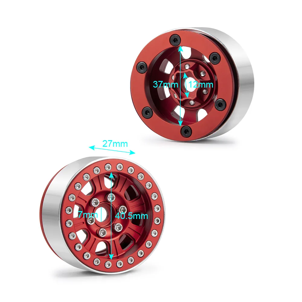 YEAHRUN 4 Stuks CNC Aluminium Beadlock 1.9 inch Velgen Hub voor Axiale SCX10 TRX-4 1/10 RC Crawler Auto Vrachtwagen Model onderdelen