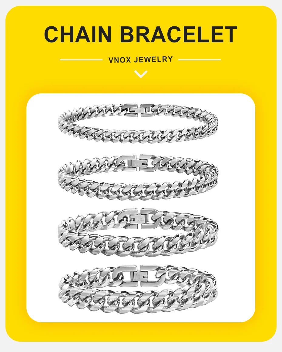 Vnox 6//12mm kubanische Ketten armbänder für Männer Frauen, massiver Edelstahl Bordstein kette Armband Schmuck – Detail 1