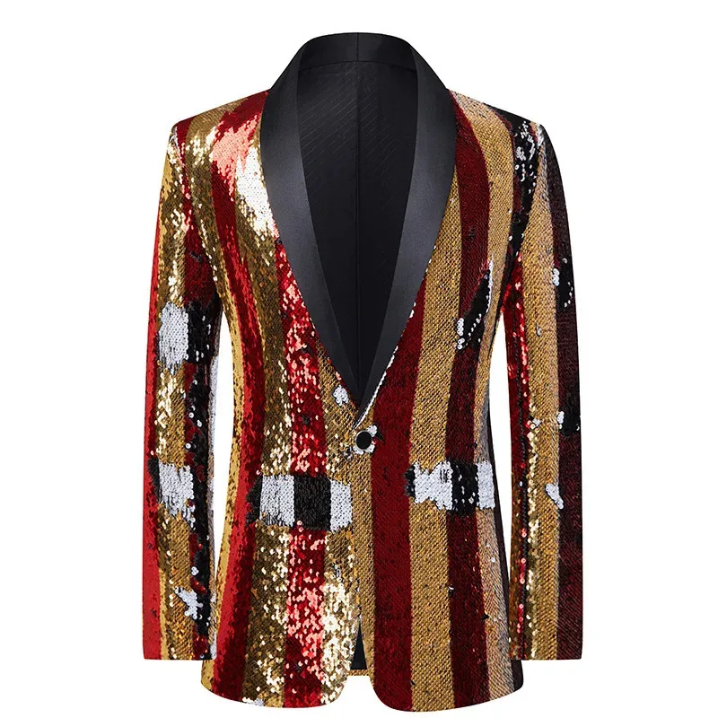 Costumi da spettacolo per uomo, spettacoli teatrali, cantanti, ospiti, abbigliamento formale, colletto di frutta verde, paillettes, abito pieghevole