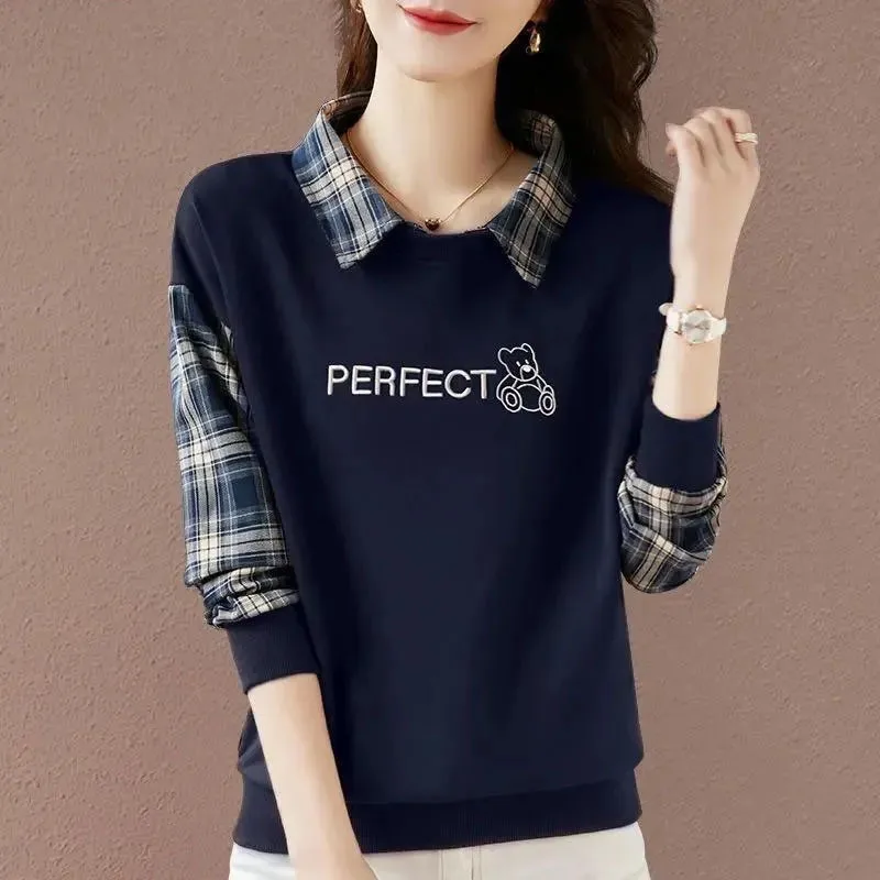 ฤดูใบไม้ผลิฤดูใบไม้ร่วงผู้หญิงขนาดใหญ่ 4XL เสื้อกันหนาวหญิง Patchwork ลายสก๊อตเสื้อกีฬาสุภาพสตรีเกาหลีแขนยาว Hoodies Jacket