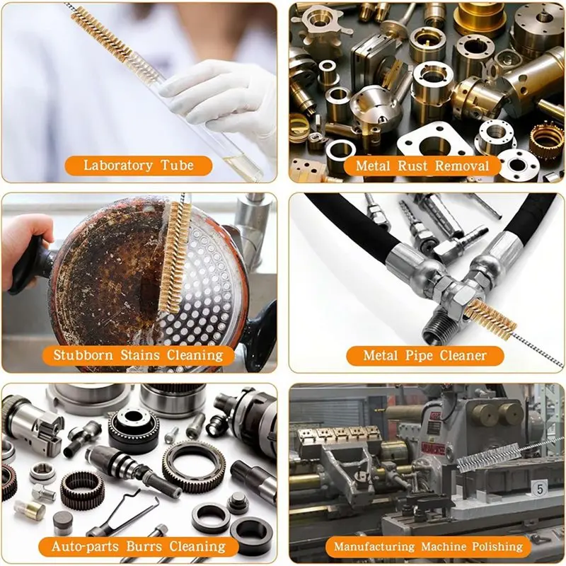 Brass Wire Brush Set 45Pcs Tube Cleaning Brush 12 Inch Round Wire Brushes Kit Bore Brush Metal Bristle Cleaning