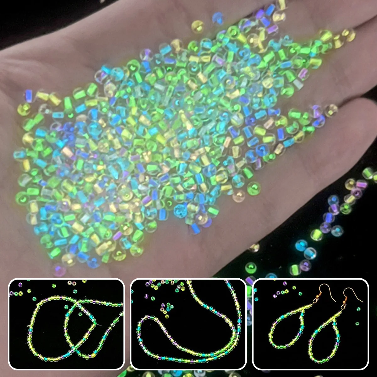 2/3/4mm Leuchtende Glasperlen (Nachts Leuchtende Samenperlen) - DIY Schmuckherstellung (Halskette/Armband) Handgefertigte Accessoires 1mm 11g/Beutel – Detail 3