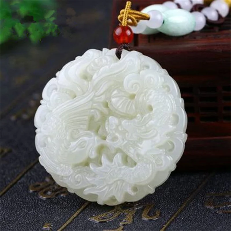 

Men's and Women's Jade Jade Pendant Zodiac Dragon Pendant Xinjiang Hetian Jade White Jade Dragon and Phoenix Pendant