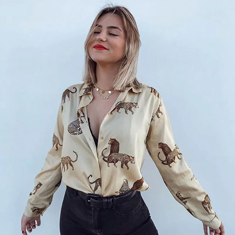 Streetwear Blouses for Women Dressy Casual Long Sleeve Leopard Print Button Down Shirts Loose Office Work Tops Camisas E Blusas