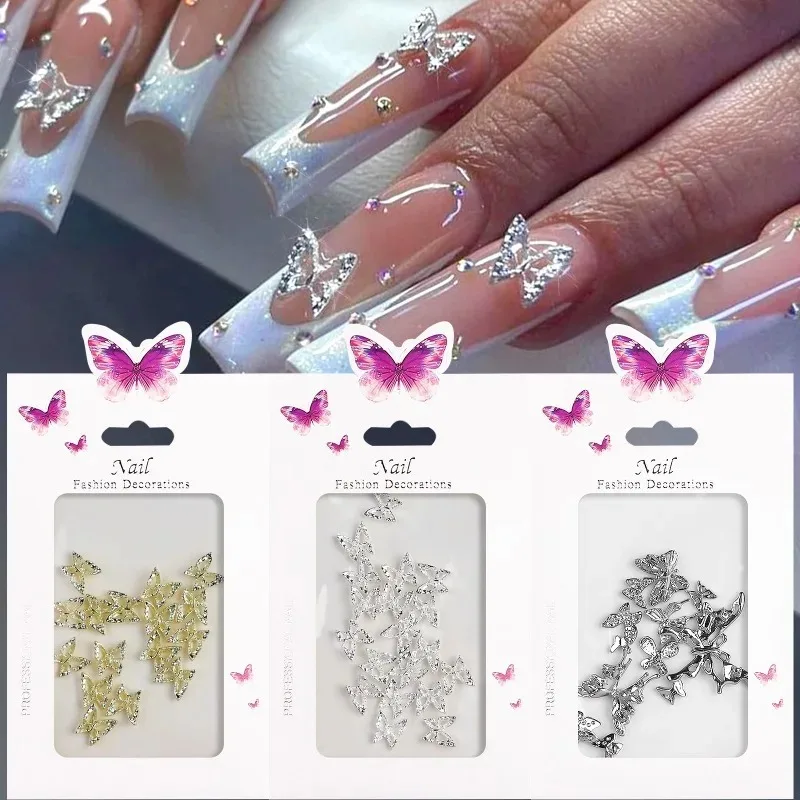 ins 20pcs Alloy Butterfly Rhinestones For Nails 3D Stereoscopic Nail Art Luxury DIY Manicure Design Accessories pretty girl