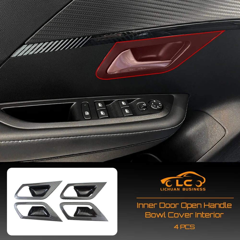 4pcs ABS Inner Door Open Handle Bowl Cover for Peugeot 208 2020-2025 Golden Carbon Fiber Color Interior
