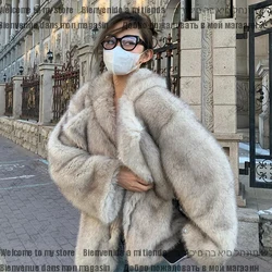 Autumn Winter Oversized Loose Casual Luxury Soft Thick Warm Hairy Faux Fox Fur Coat Women Long Sleeve Fluffy Jacket 2024