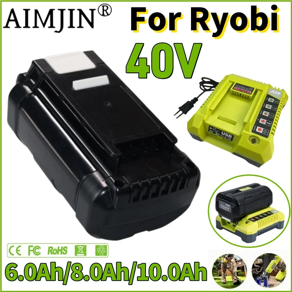 

NEW 40V 6.0/8.0/10.0Ah lithium ion battery for ryobi op4050 op40401 ry40200 op4050a ry40400 ry40502 rechargeable Tool battery