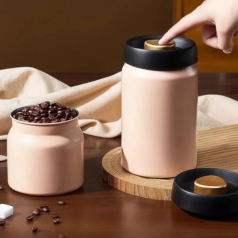 Press-type Coffee Beans Vacuum Sealed Tank Coffee Bean Storage Bottle Stainless Steel Food Grains Tea Candy Storage Jar