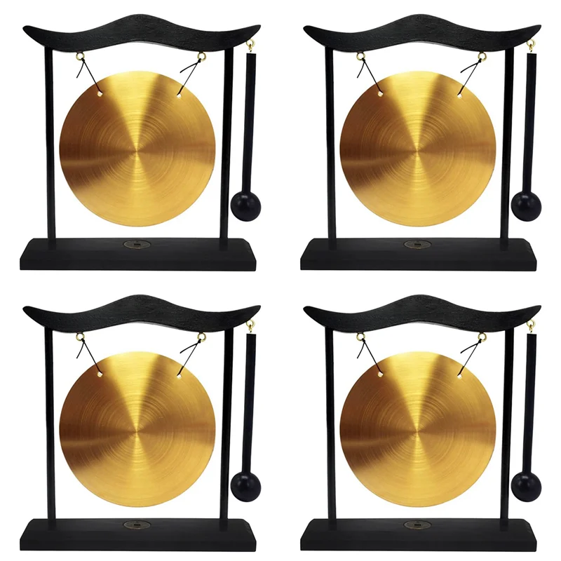 

A06F-4X Mini Desktop Gong Table Wind Chime Percussion Instrument Cymbals Gongs With Mallet For Home Decor Housewarm Gift-A