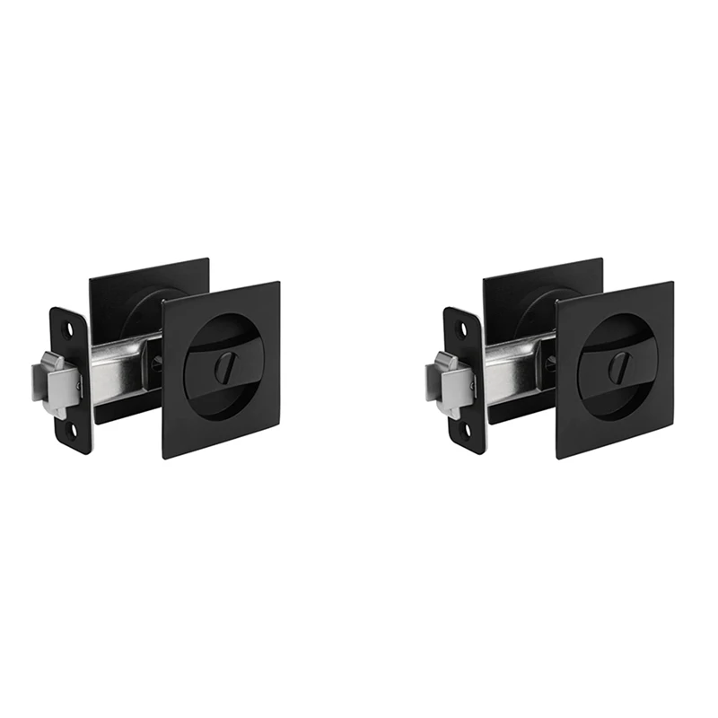 

2X Pocket Door Lock, Matte Black Contemporary Privacy Square Pocket Door Hardware, Black Sliding Pocket Door Lock