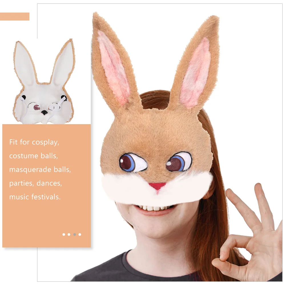 Halloween Plush Bunny Animal Mask Rabbit Mascot Head Christmas Easter Party Cosplay Dressing Up Half Face Masks For Kids Adults