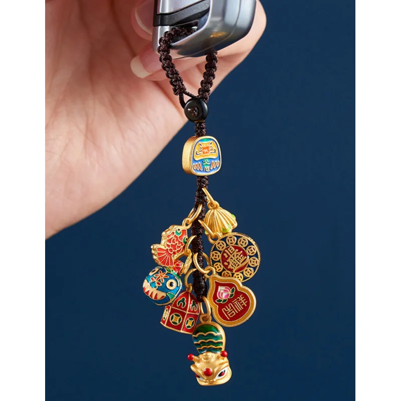 Alluvial Gold Copper Temperature-Sensitive Color-Changing Lion Car Key Ring Pendant Goddess Ancient Lion Dharma Egg Safe Chamrs