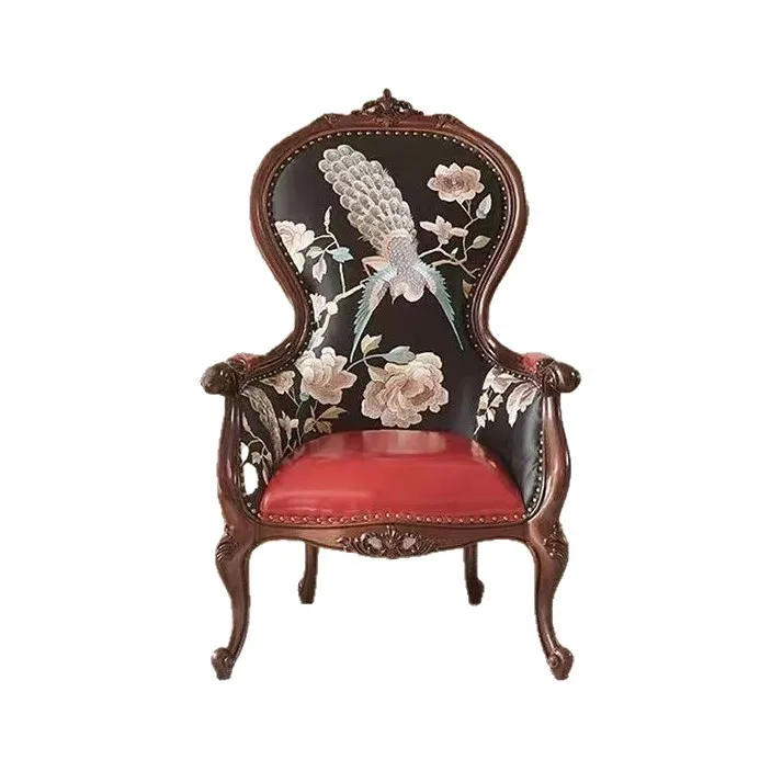 HT  leather tiger chair solid wood single sofa living room full  leisure chair Ready to ship and purchase with peace of mind