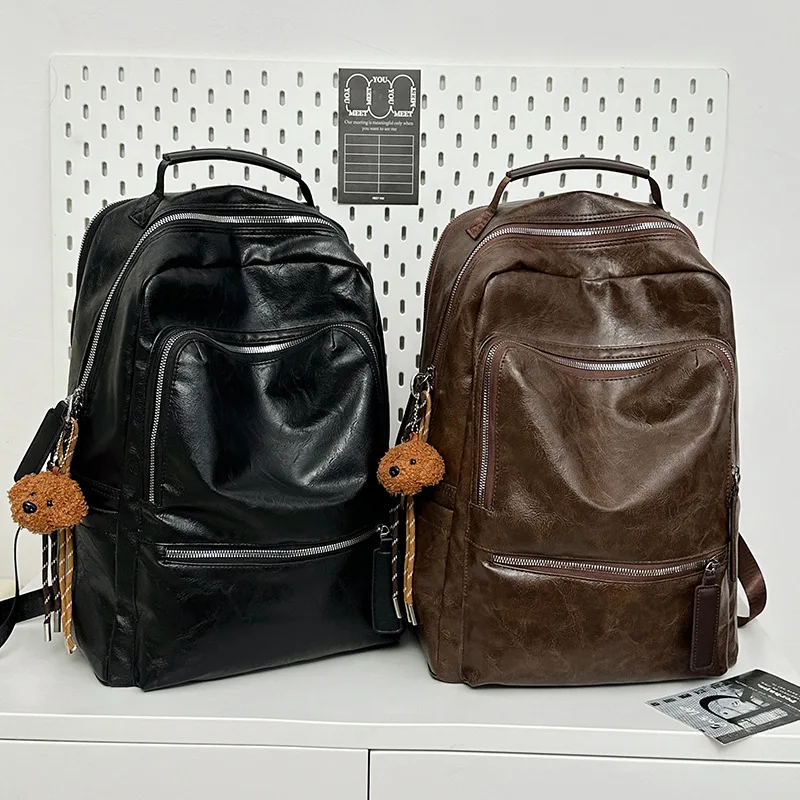 Retro Backpack Computer Bag Student Large-capacity Schoolbag Pu Leather Korean Version Men's Business Leisure Travel Bag