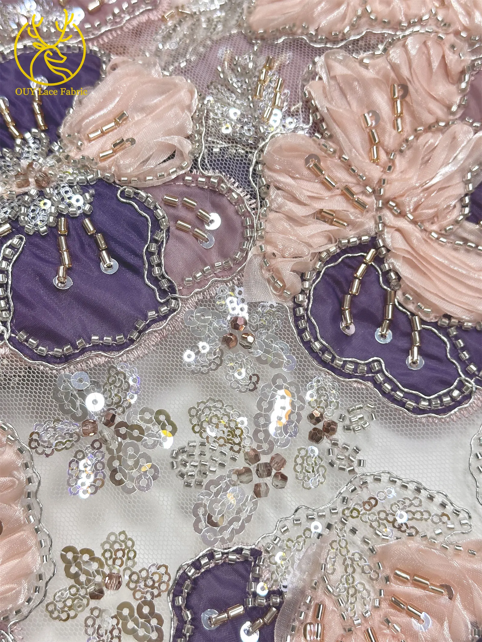 Afrikanischer Spitzenstoff, hochwertige französische Blumenstickerei, Perlen, Pailletten, Tüll, Netzspitze für Frauen, Hochzeitskleid, Nähen, 5 Yards – Detail 15