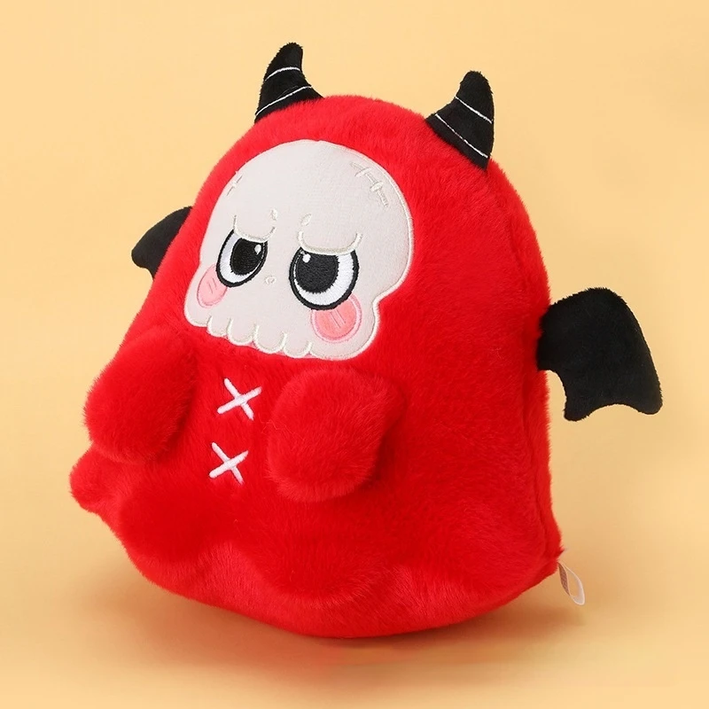 Figura Ghostface Decorazione spettrale per feste di Halloween - Cuscino in peluche con teschio demoniaco, bambola raccapricciante carina rossa e nera per la camera da letto Goth