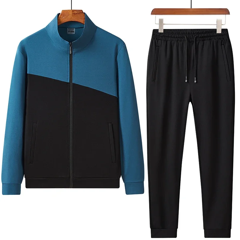 Male Tracksuit Casual Running Jogging Coat Sport Stand Collar Outerwear 2Pcs Men Athletic Cardigan Pant Suit Jacket Trousers Set