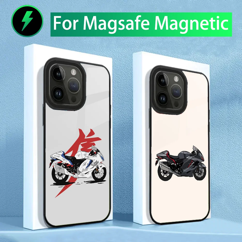 Cool Motorcycle Phone Case For iPhone 16,15,14,13,12,Plus,Pro,Max Mini S-SuzukiS H-HayabusaS Magsafe Magnetic Wireless Charging