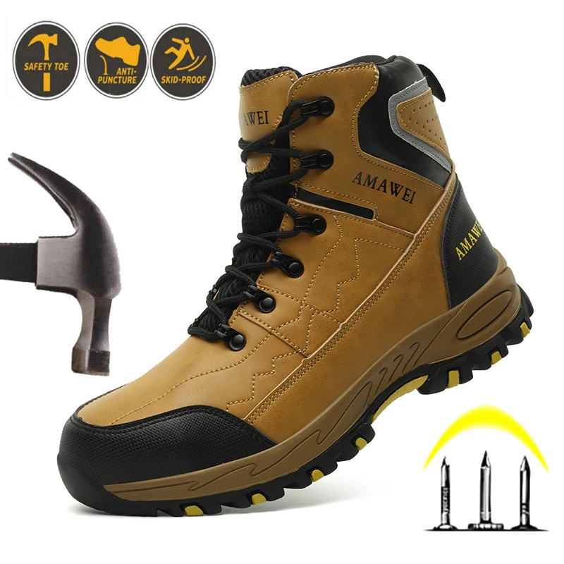 

Men Safety Shoes for Work High Top Boots Anti Puncture Work Shoes With Steel Toe Working Shoes With Protection Waterproof Boots