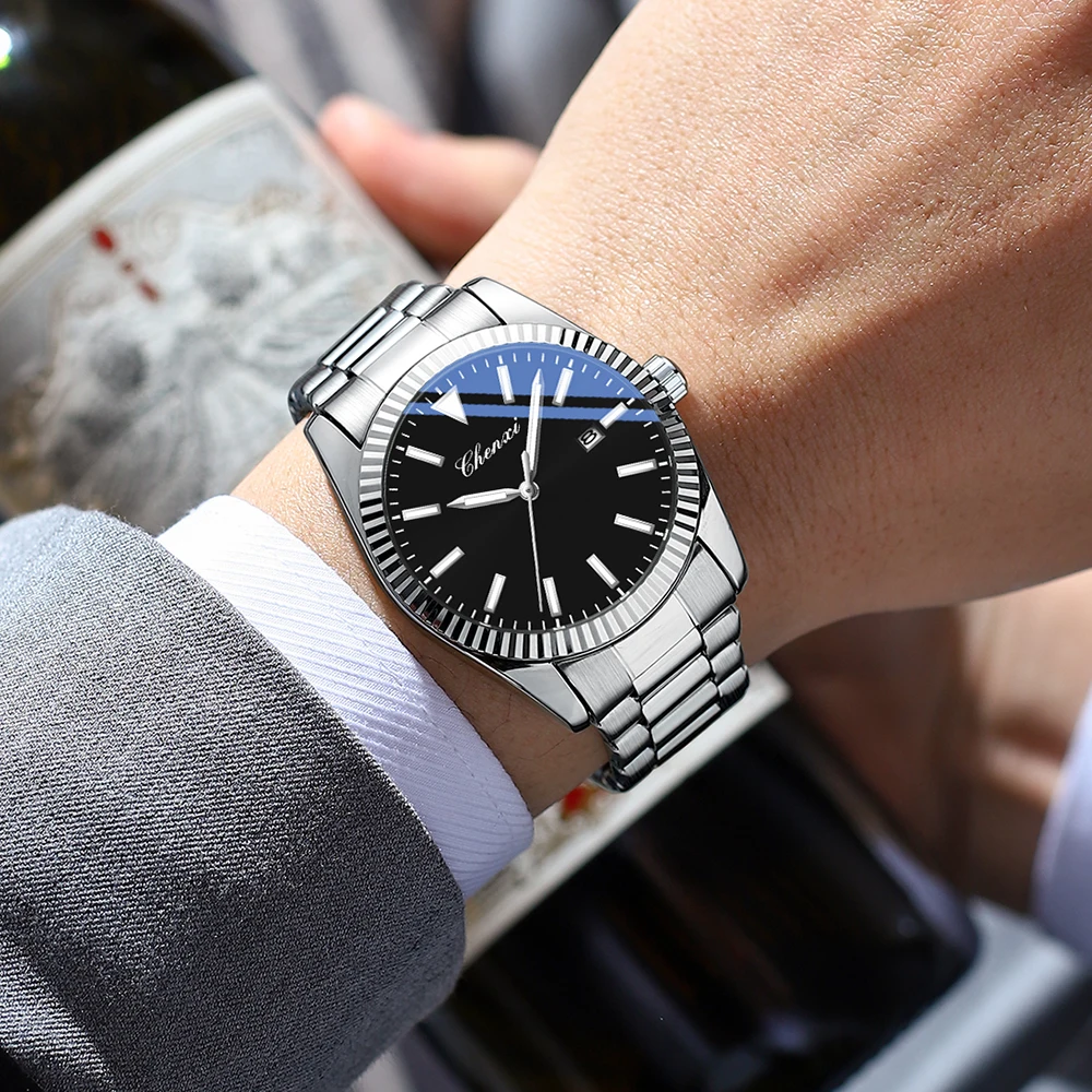 

CHENXI часы водонепроницаемые часы для мужчин простые повседневные кварцевые наручные часы 40 мм светящиеся часы мужской скелет украшения