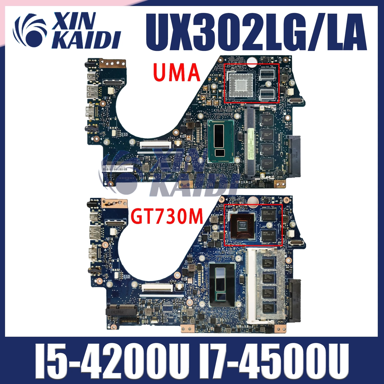 

UX302 Laptop Motherboard For ASUS UX302LG UX302L UX302LA Mainboard 2GB-RAM I5-4200U I7-4500U GT730M-2G UMA 100% Test OK