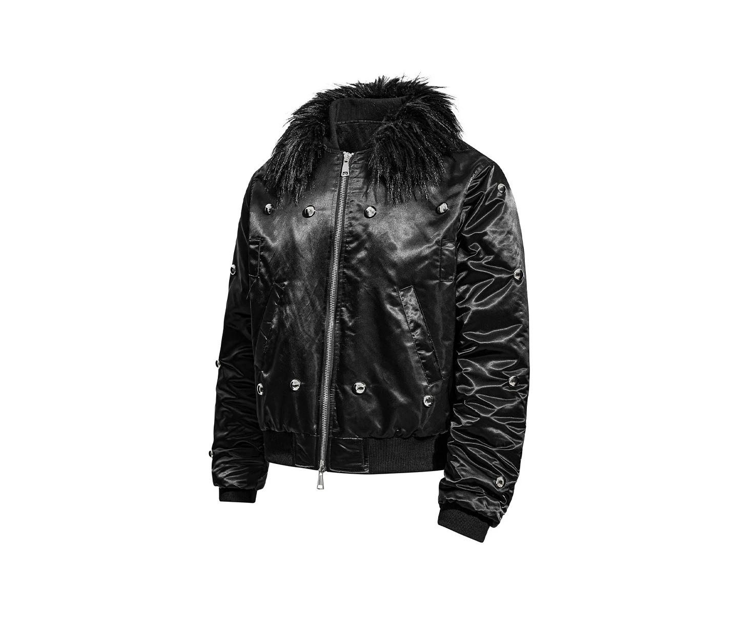 2025 شتاء جديد الأمريكية الرجعية الشرير نمط الرجال الأسود الدافئة سميكة عارضة سترة قطن قصيرة مع طوق الفراء #4