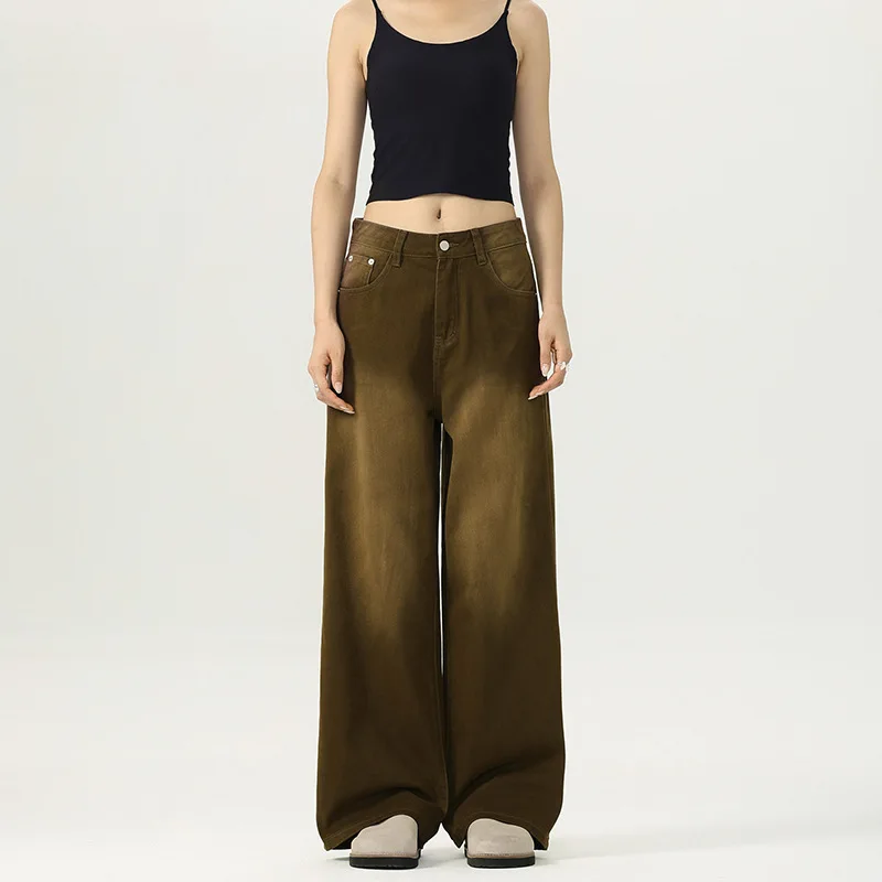 WTHT Mode Heren Gradiënt Doen Oud Ontwerp Rechte Denim Broek Vintage 2025, Zomer Hoge taille Losse Wijde Pijpen Jeans Mannelijke 2A0667