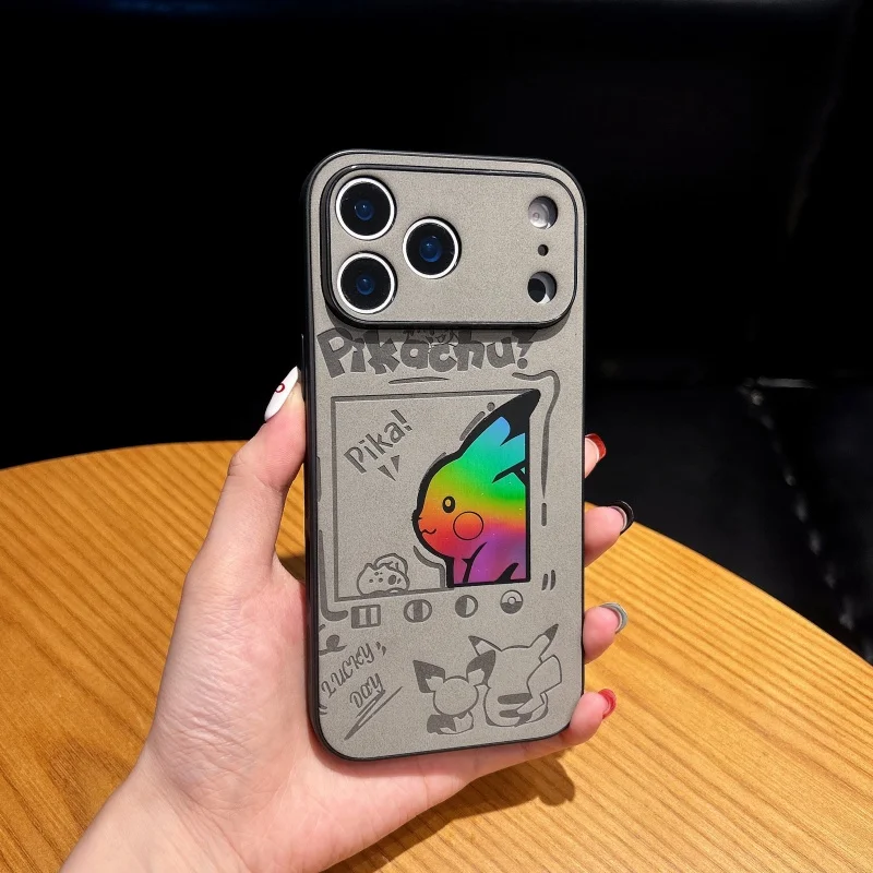 

Japan anime Cute P-Pokemon Laser Luxury embossed leather Pikachu Phone Case For iPhone 11 12 13 14 15 16 17 Pro Max Plus Cover﻿﻿