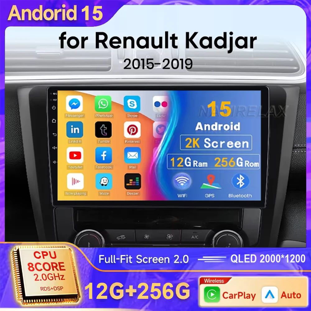 

Android для Renault Kadjar 2015-2019 навигация GPS мультимедийный видеоплеер стерео wifi + 4G Carplay auto 2 DIN DVD автомобильный радиоприемник
