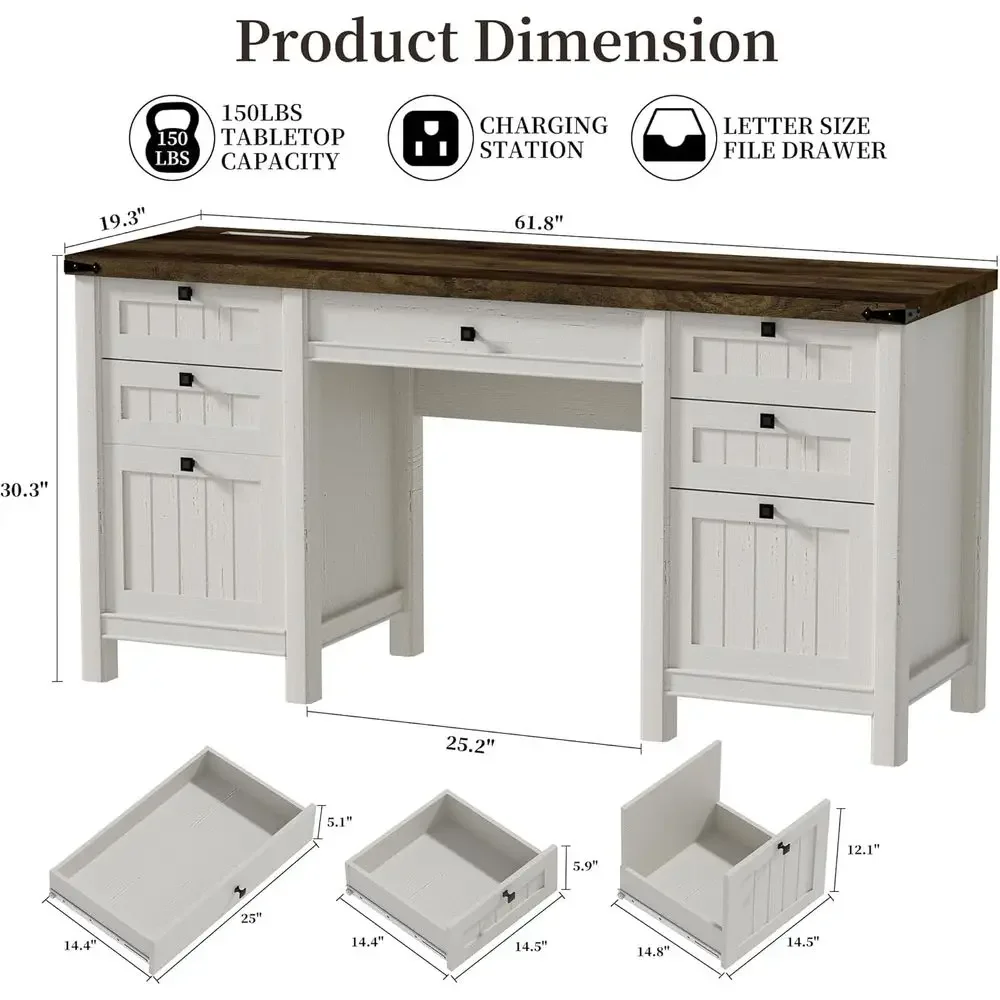 

Special Offerarmhouse L-Shaped Executive Desk With Ders, 62" Computer Desk And Lateral Ile Cabinet With Power Outlets & Storage
