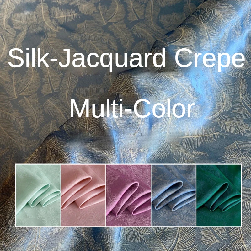 Heavy Crepe Jacquard Silk Fabric By The Meter for Sewing Clothes Cheongsam Sparrow Feather Pattern Smooth Anti-wrinkle Blue Red