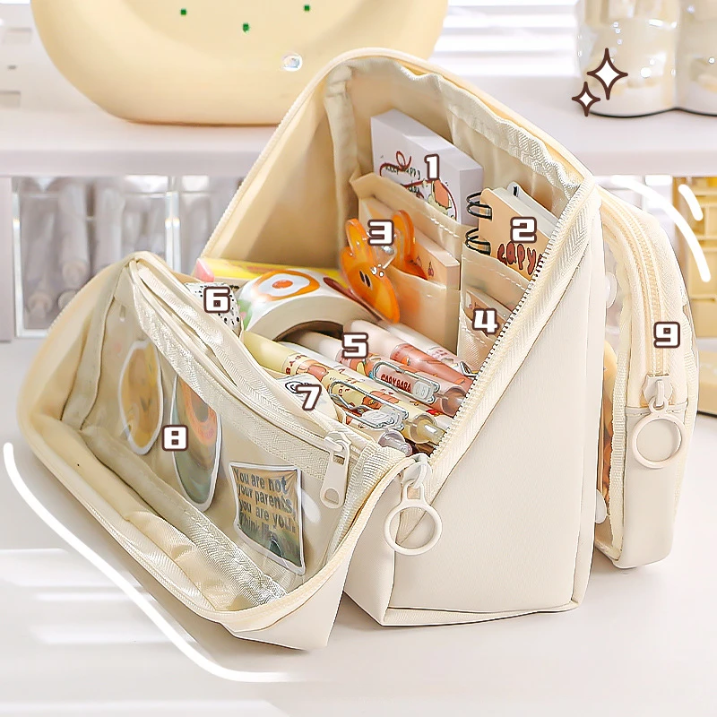 1 Piece Extra Large Capacity Scrapbook Stationery Bag Fashion Solid Color Pencil Case 9 Layer Pen Bag Student School Supplies