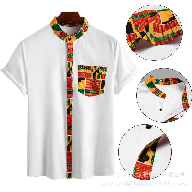 European and American Men's Floral Short-sleeved Shirt Ethnic Vintage Printed Shirt Loose Button Street Clothing African Clothes