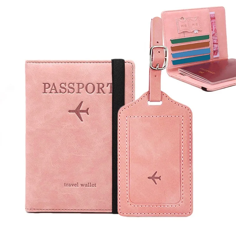 

RFID Business Passport Covers Holder & Luggage Tag Set Multi-Function ID Bank Card PU Leather Wallet Travel Accessories