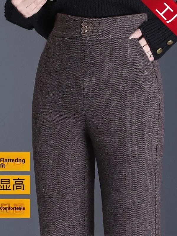 

Корейские повседневные расклешенные брюки для женщин, новинка 2025, теплые утягивающие свободные брюки с высокой талией, свободные повседневные длинные брюки с колокольчиками