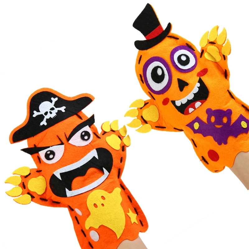 Y1UB DIY Hand Puppet Kits Art Teaching Aid Halloween Handmade Material for Preschools