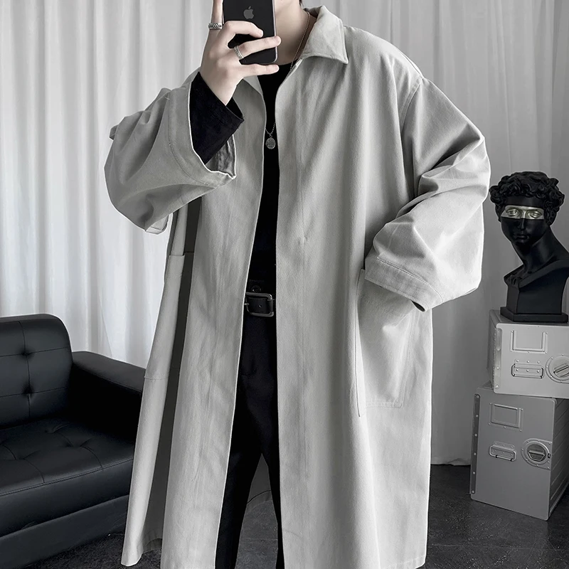 

Men's Trench Coat Single Breasted Mid-length Windbreaker Lapel Long Jacket Casual Windproof Overcoat in Men's Trench B07