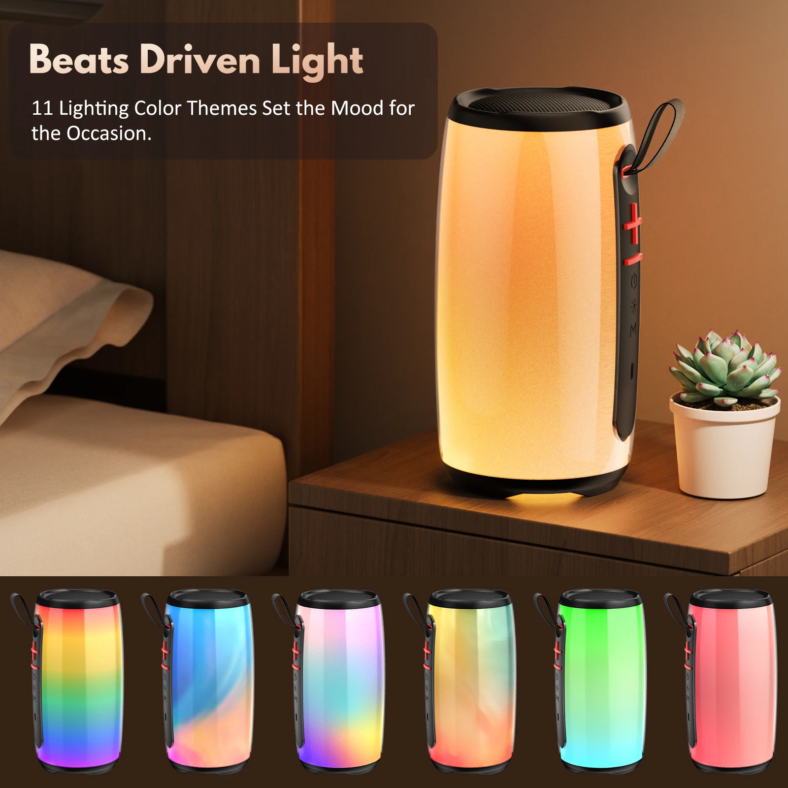 Shocking Sound Quality Portable Car Speaker with FM/USB Playback, LED Lights, USB Charging, Compact Design for Outdoor Travel