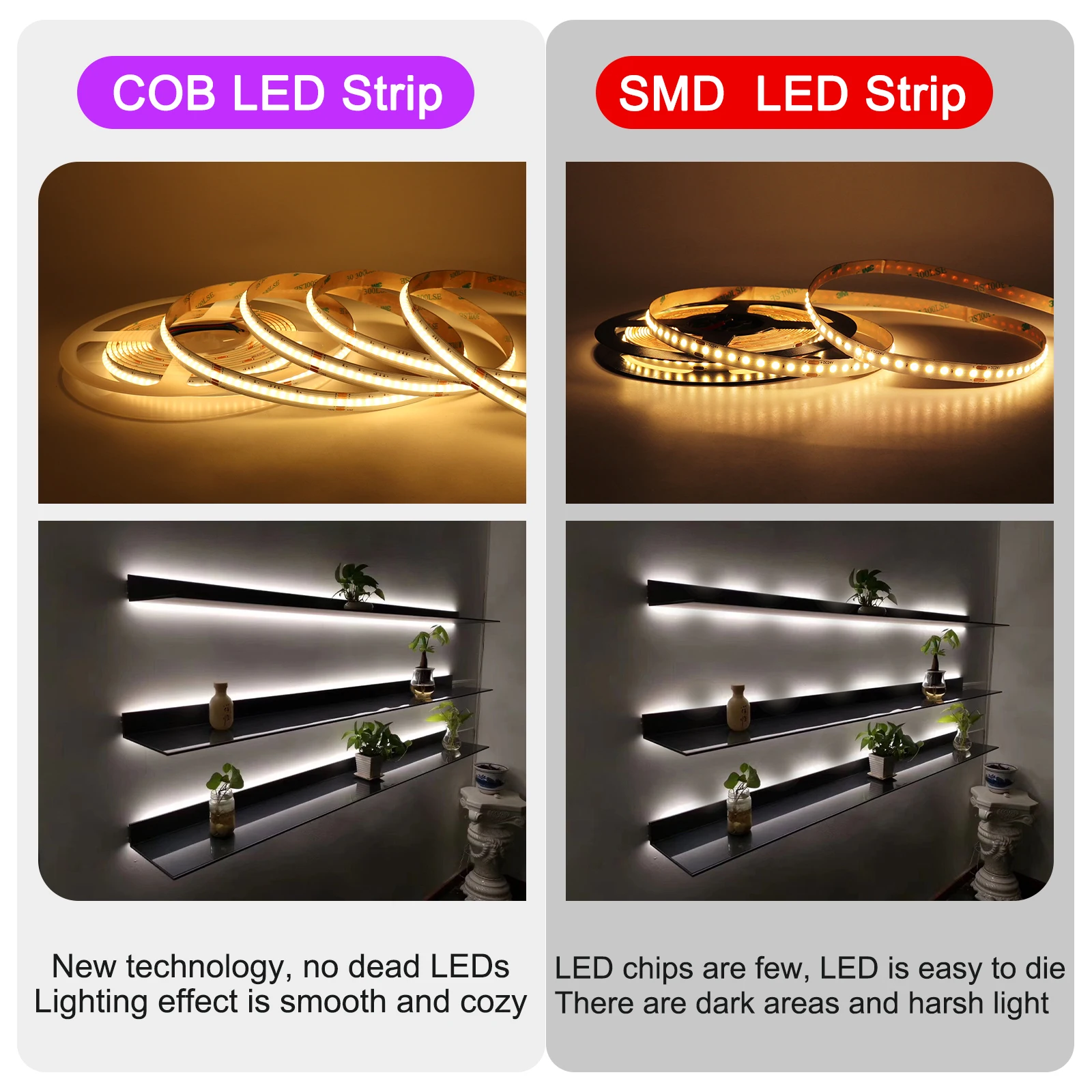 Dimmable LED Strip Light para iluminação interior, RGBW, fita COB, iluminação linear, alta densidade, RGB + 3000K, flexível e colorido, 24V