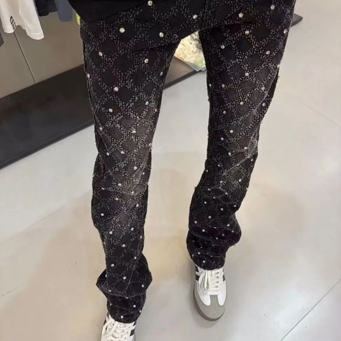 

Осень-зима, мужские джинсы больших размеров, тонкие прямые повседневные универсальные длинные брюки со средней талией, хлопок, полиэстер, волокно с водной талией