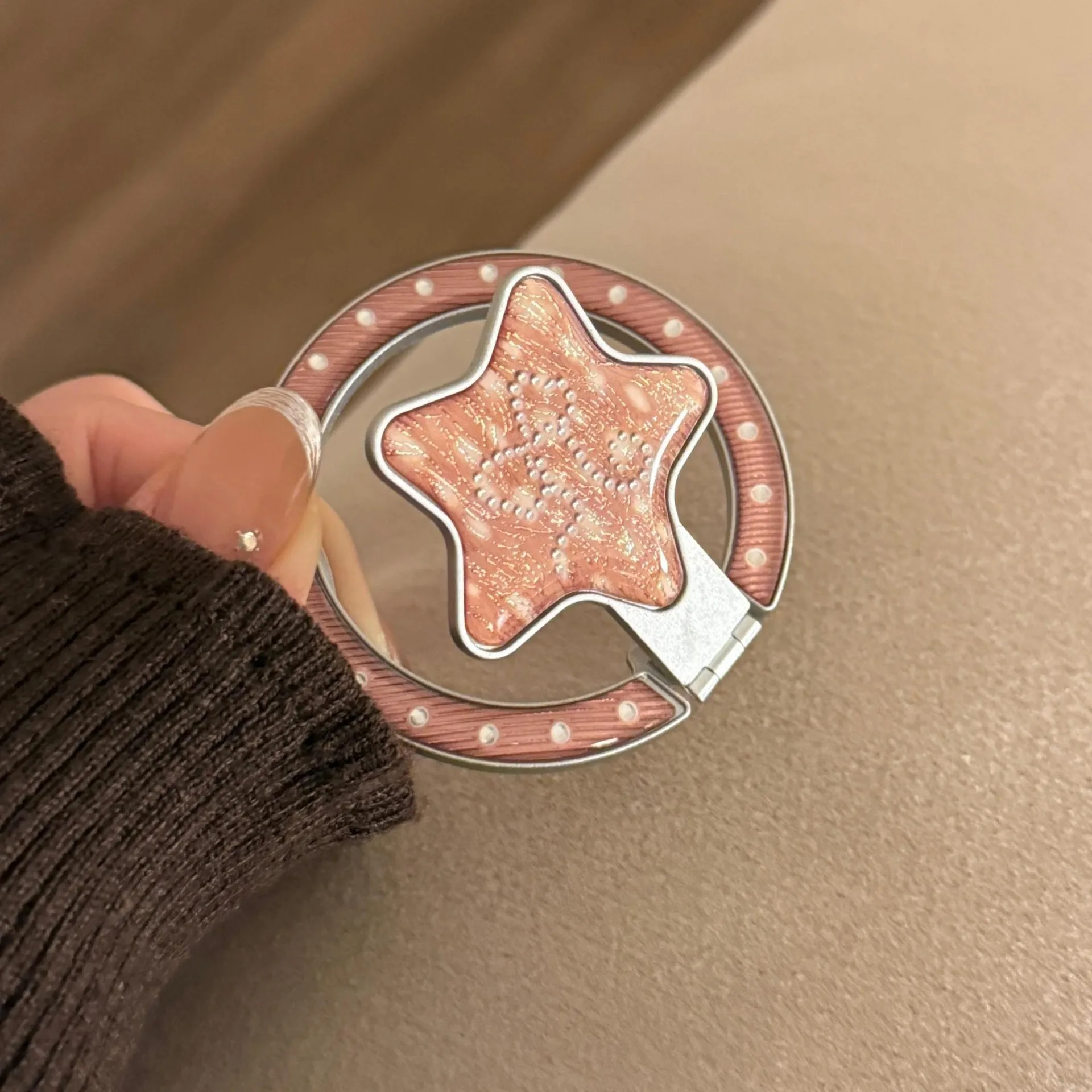 

Магнитный держатель для телефона с розовым звездным узором, складная ретро-подставка коричневого цвета, кронштейн-держатель для мобильного телефона