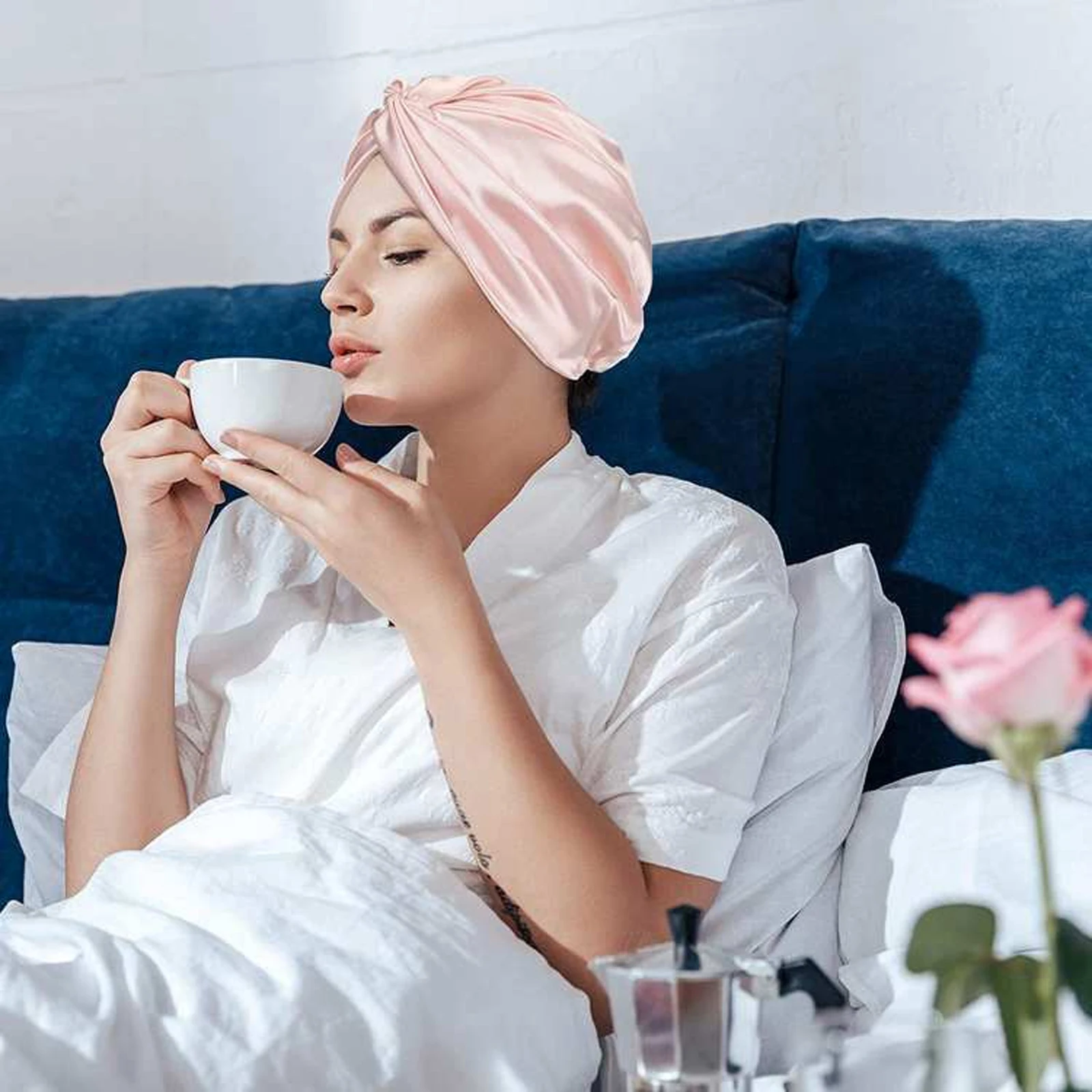 New Satin Hair Cap For Sleeping Invisible Flat Imitation Silk Round Haircare Women Headwear Ceremony Adjusting Button Night Hat 3