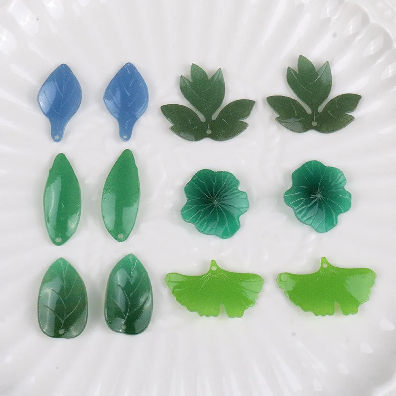 

New style 50pcs/lot color print cartoon leaf shape leaves acrylic beads diy jewelry earring/hair pendant accessory