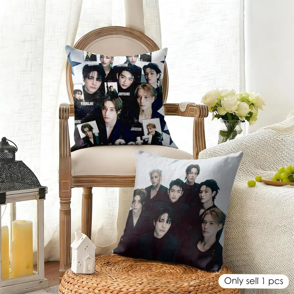 Boy Group G-GOT7-ES Band KPOP Cushion Cover Organic Linen Square Pillow Case Durable Non-Allergenic And Kind To Skin