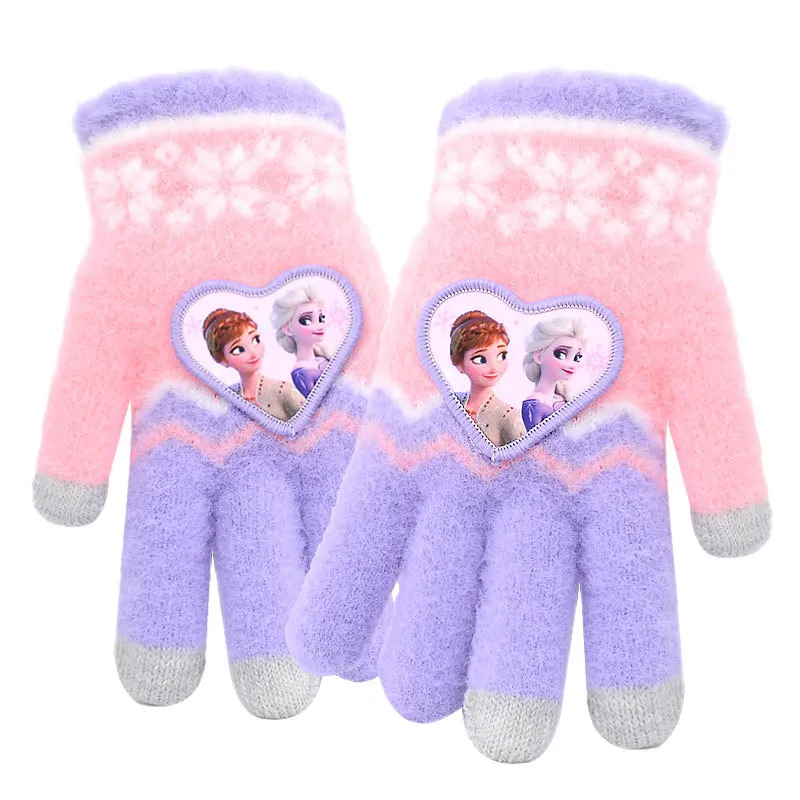 قفازات مينيسو ديزني للأطفال، قفازات دافئة للفتيات بخمسة أصابع، قفازات Aisa للفتيات ذات الأصابع المقسمة، شاشة لمس محبوكة