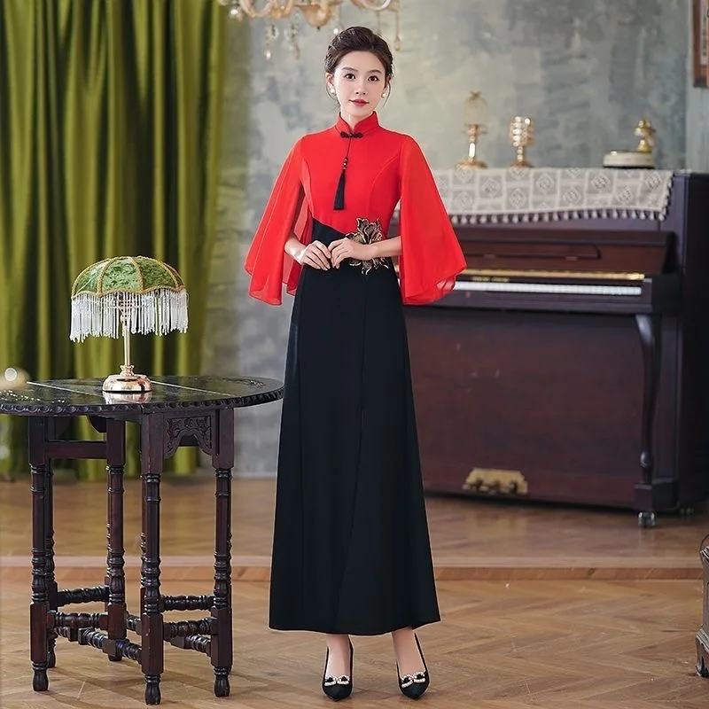 

Женское Вьетнамское платье Aodai, винтажное Cheongsam, банкетное вечернее платье для свадебной вечеринки, традиционная китайская одежда с цветочной вышивкой