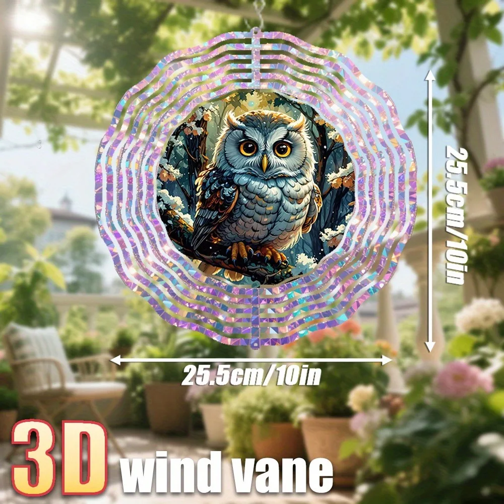 

Owl Wind Chime 3D Metal Garden Art Hanging Ornament Rotating Windmill for Outdoor Patio Yard Décor Unique Gift